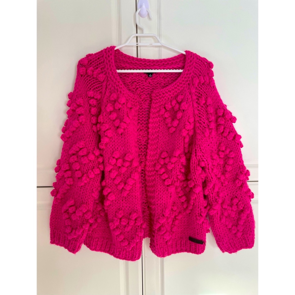 Hot pink heart oversized cardigan worn once